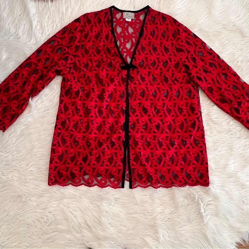 Jacket Women Red Embroidery On Black Long Sleeve Ball And Loop Front Closure 2X